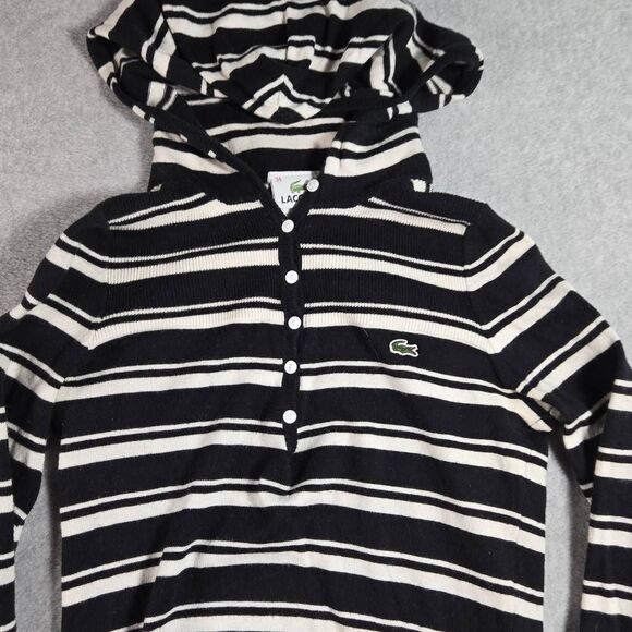 Lacoste Womens Top Henley Sweater Hoodie Cashmere Blend  Size 34 Striped Small - Picture 2 of 12